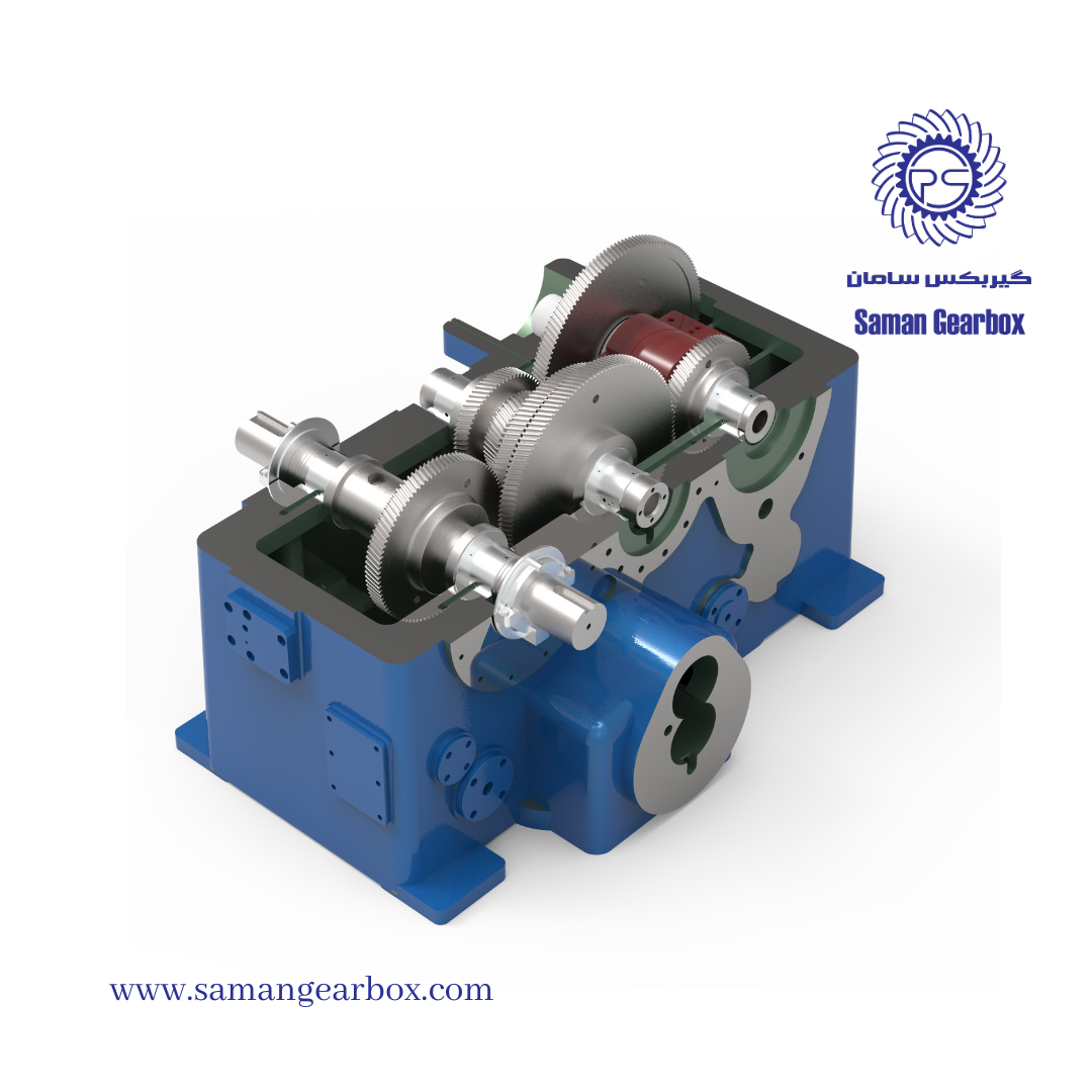 ساخت انواع گیربکس صنعتی نیروگاهی، پتروشیمی، پالایشگاهی - گیربکس دوربالا یا افزاینده | سامان گیربکس